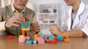 Cognitive training nurse with an Alzheimer's patient